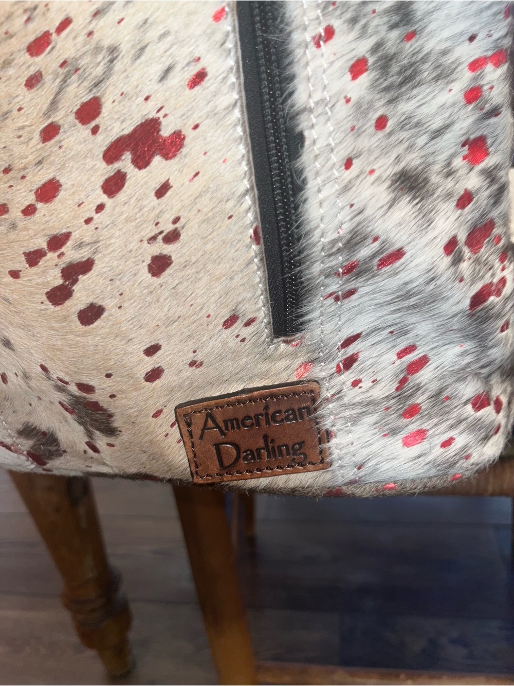American Darling Speckled Cowhide Tote Bag with Brown Leather Straps - Picture 10 of 14